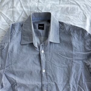Hugo Boss Blue Soft Cotton Dress Shirt with Elbow Patches